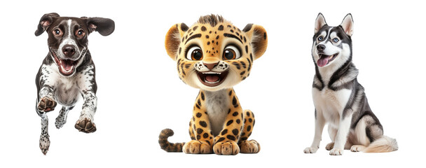 Fototapeta premium Playful Animals on Transparent Background