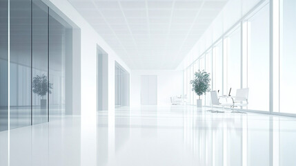 Clean office space with white walls and floors.