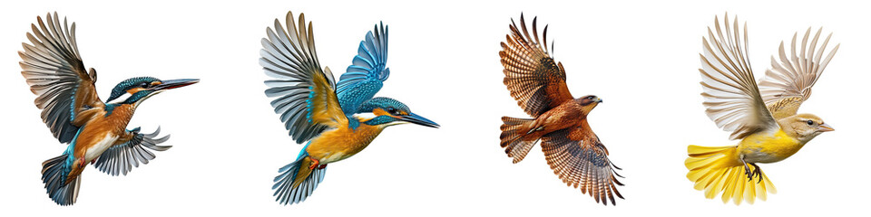 Obraz premium Bird in flight isolated on transparent background, Set of