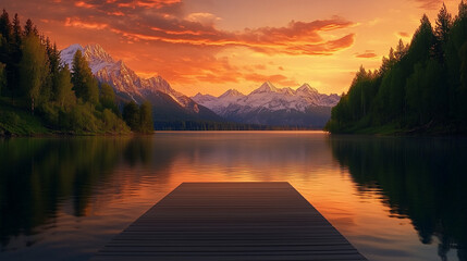 sunrise over lake, generative ai