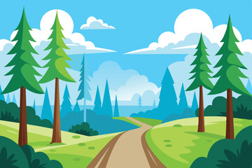 Obraz premium Forest Green Vector Illustration - Scenic Nature Clearing with Trees for Peaceful and Eco-Friendly Designs