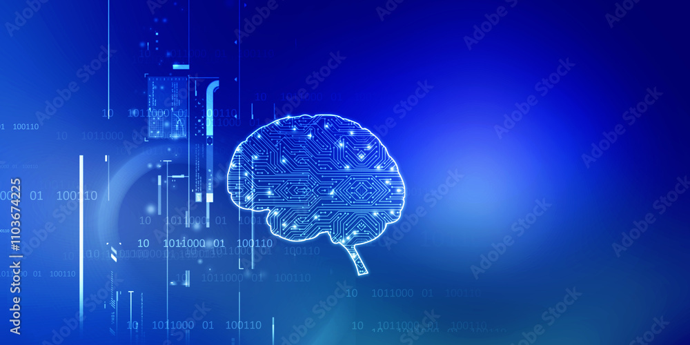 Aufkleber 2d illustration concept of thinking, background with brain, abstract artificial intelligence. techno