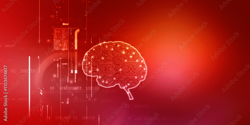 Aufkleber 2d illustration concept of thinking, background with brain, abstract artificial intelligence. techno