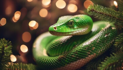 Fototapeta premium green snake in a tree