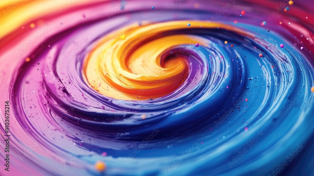Poster vibrant 3d abstract brush stroke with colorful paint splashes forming a dynamic spiral pattern featu