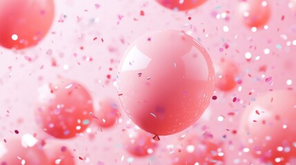 Festive pink balloons and shimmering confetti fill the scene, setting a cheerful tone for feminine celebrations and special announcements.