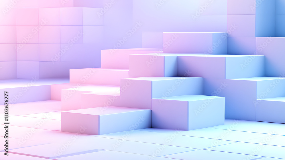 Aufkleber abstract pastel pink and blue 3d rendering of geometric shapes. cubes and rectangular prisms form a 