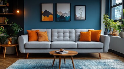 Modern Living Room with Cozy Sofa and Stylish Wall Art Decor