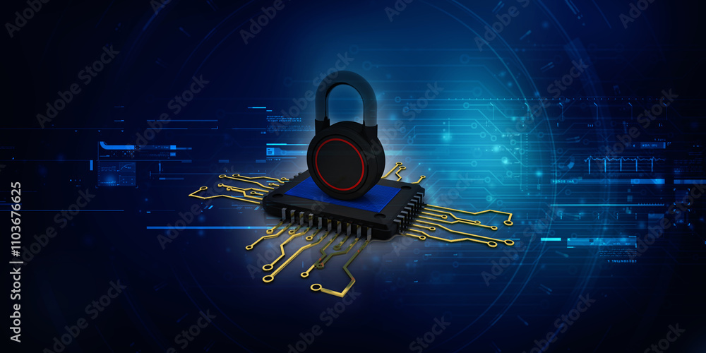 Poster 3d rendering lock protected microchips