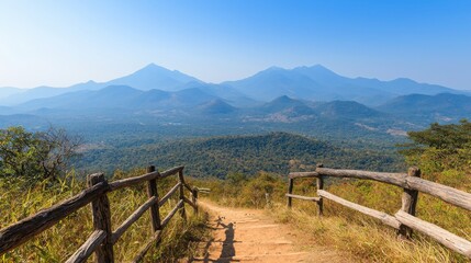 Fototapeta premium Hiking adventure through scenic mountains nature trail environmental consideration resources serene landscape perspective