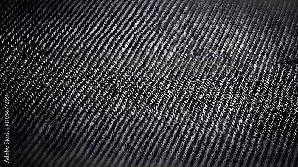 Poster close-up of a textured black fabric, showing intricate weaving patterns and details. the image is da