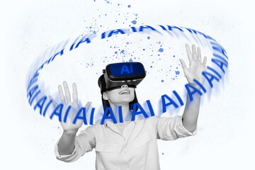 Composite trend artwork 3D sketch image photo collage of ai data information technology business...