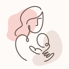 Mother and Baby One Line Art Drawing Breastfeeding