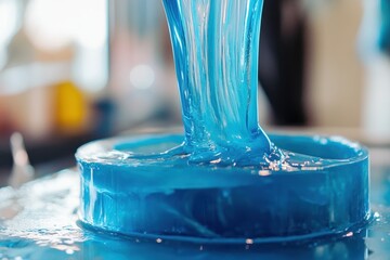 Filling a mold with blue resin to create accessories