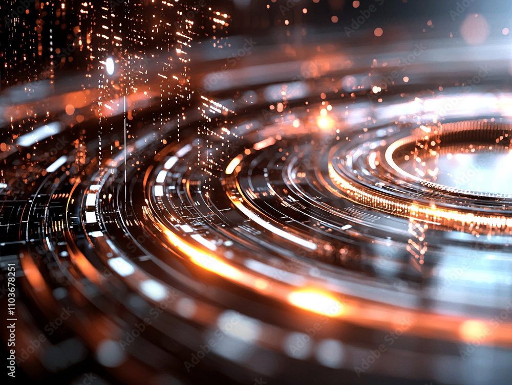 Poster dynamic ai-generated circular patterns futuristic digital environment abstract visuals high-tech vie