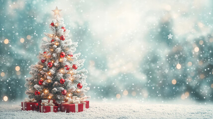 Obraz premium Holiday tree with luminous light waves