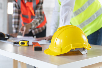 Close up hands of businessman from consultancy service discussing with project contractor and...