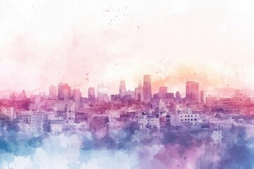 Obraz premium Urban sunrise city skyline watercolor art vibrant colors aesthetic view serenity