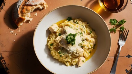 Elegant Chicken Risotto with Sautéed Mushrooms
