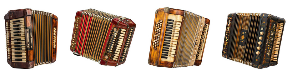 vintage accordions collection unique designs traditional instruments transparent background