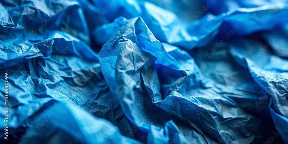 Aufkleber macro photography of crumpled blue paper surface texture capturing intricate details and unique patt