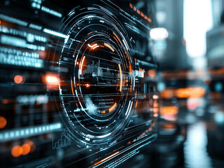 Ai generated visuals of futuristic data interfaces urban environment digital art technology innovation abstract viewpoint concept