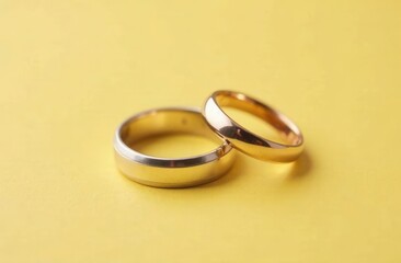 wedding rings on yellow background