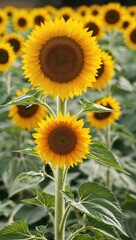 Obraz premium Sunflower Annual plant with large yellow flowers and edible seeds for birds