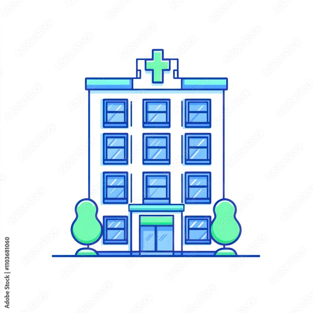 Aufkleber here's a and keyword list for your image.. simple illustration of a hospital building.