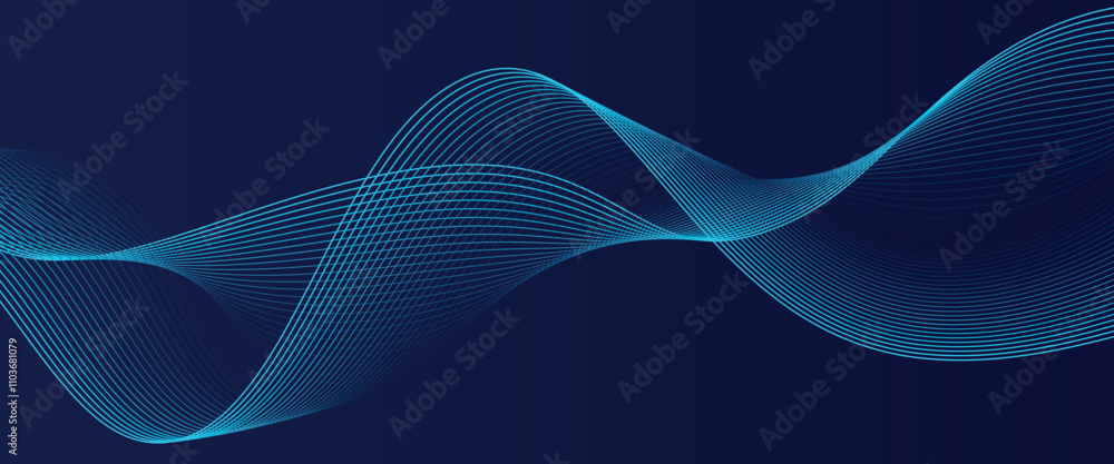Poster abstract glowing wave lines on dark blue background. dynamic wave pattern. modern flowing wavy lines
