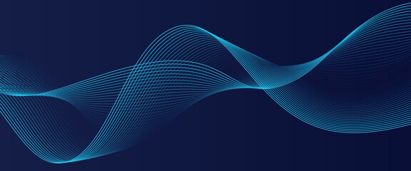 Abstract glowing wave lines on dark blue background. Dynamic wave pattern. Modern flowing wavy lines. Futuristic technology concept.