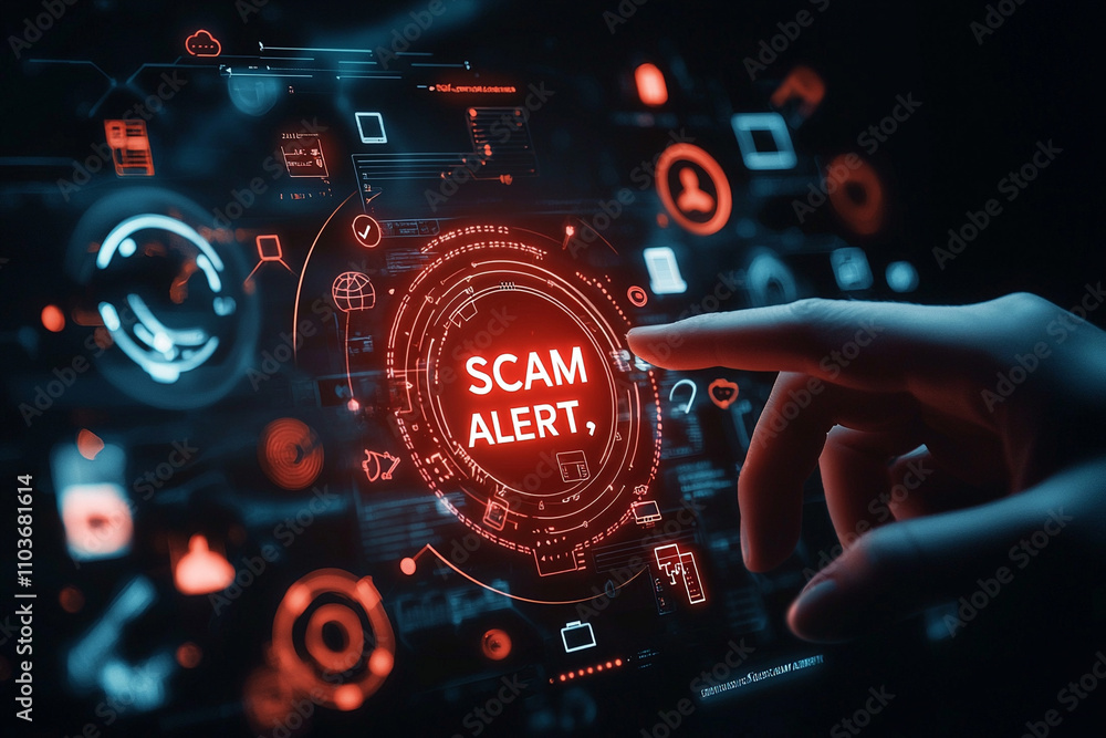Poster ai generated scam alert display digital space technology visualization cybersecurity environment clo