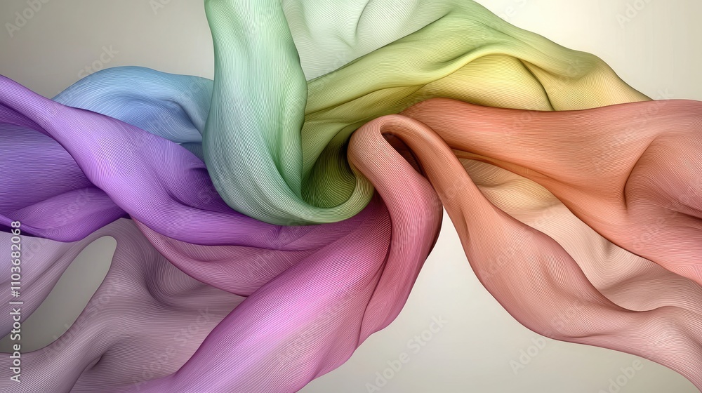 Poster dynamic flow of colorful fabric abstract art textile design studio setting close-up perspective aest