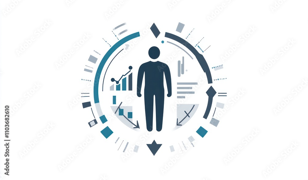 Aufkleber Here's a  and keyword list for your image... Person surrounded by data analytics charts and graphs.