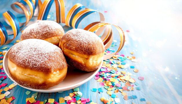 Kreppel, Berliner, mit Konfetti und Luftschlangen 