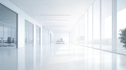 Obraz premium Clean office space with white walls and floors.