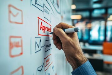 Hand Drawn Business Workflow Diagram on Whiteboard