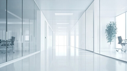 Clean office space with white walls and floors.