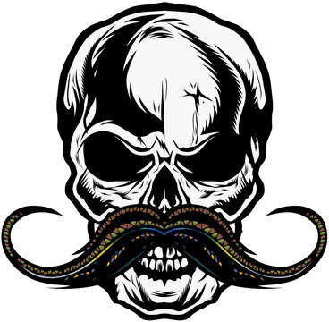 T&ecirc;te de mort &agrave; moustache hipster skull moustachu et crane
