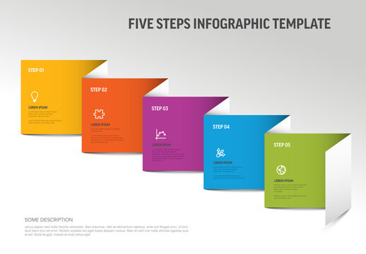 Multipurpose five steps infographic made from folded paper stripe
