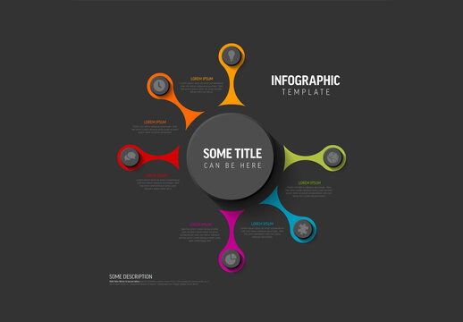 Multipurpose dark infographic template with big white button in the middle