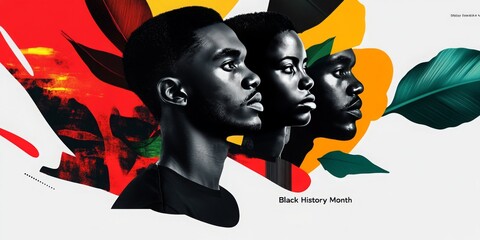 Profile portraits of african young adults celebrating black history month with vibrant art elements