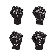 set of fist silhouette vector, black and white silhouette, vector and illustration isolated on white background, black and white
