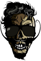 Tête de mort à moustache hipster skull moustachu et crane lunette de soleil