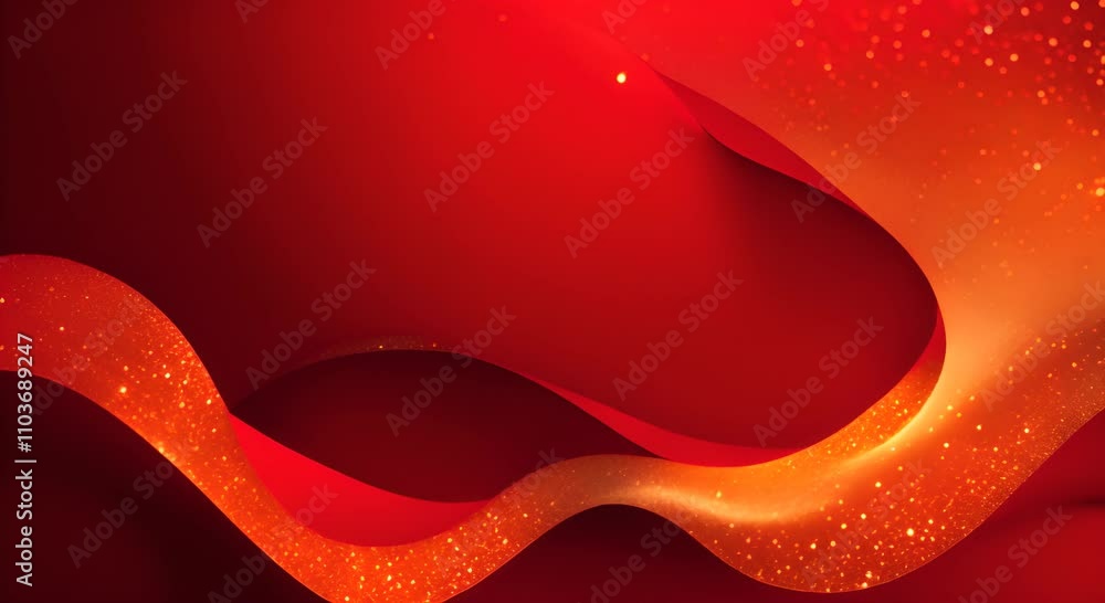 Poster red background with a wave pattern dusted in sparkling gold glitter 4k