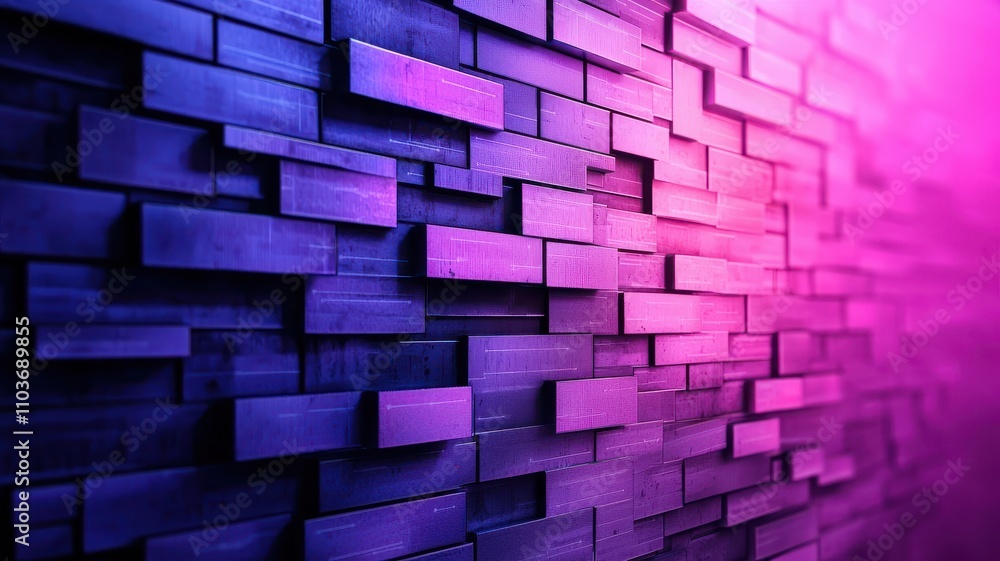 Poster abstract wall design featuring textured blocks in vibrant hues of purple and blue, creating a modern