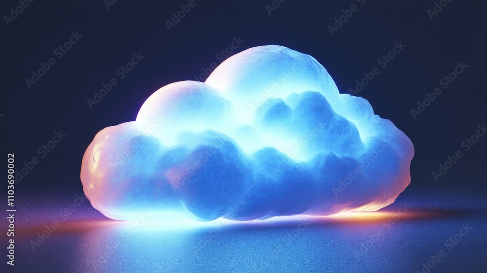 Poster 3d cloud design illuminated with vibrant glowing accents, representing innovative advancements in cl
