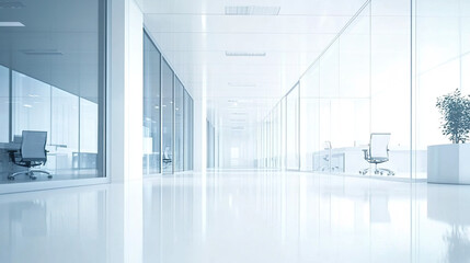 Clean office space with white walls and floors.