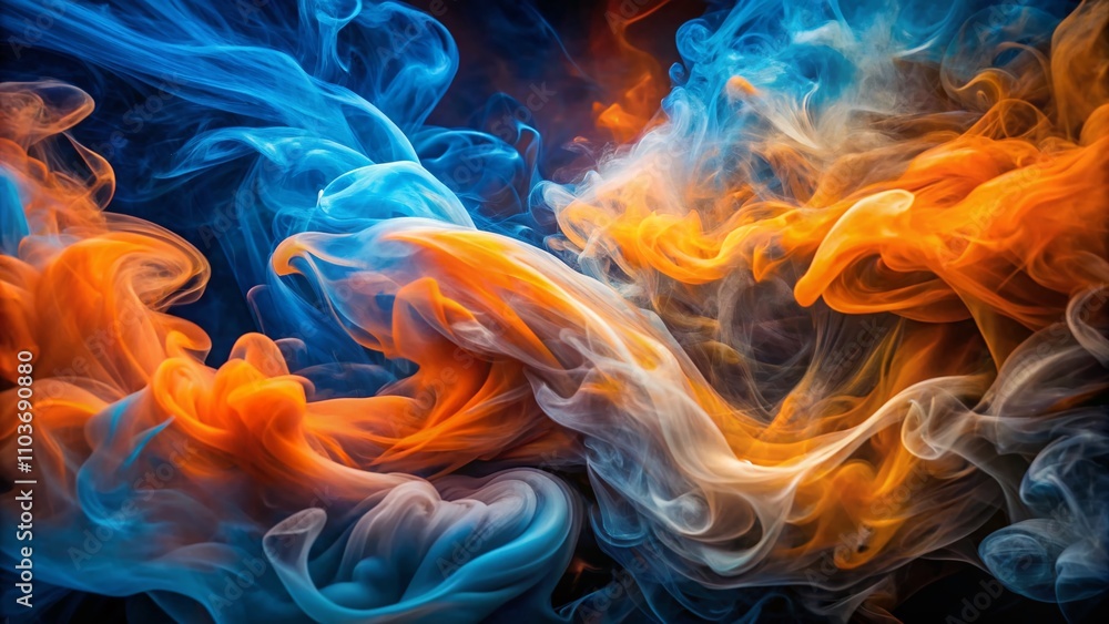 Poster mesmerizing display of swirling orange and blue smoke creating stunning visual patterns in conceptua
