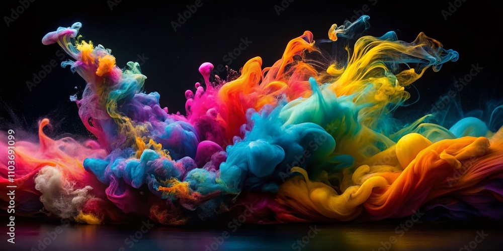 Poster mesmerizing ink transition on black background: a stunning exploration of fluid dynamics and color i